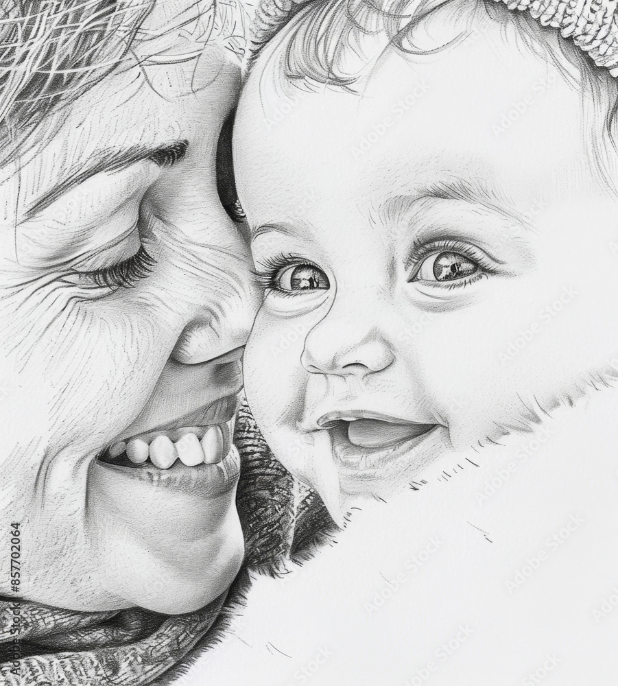 Obraz premium Mother and child in drawing style, generative ai