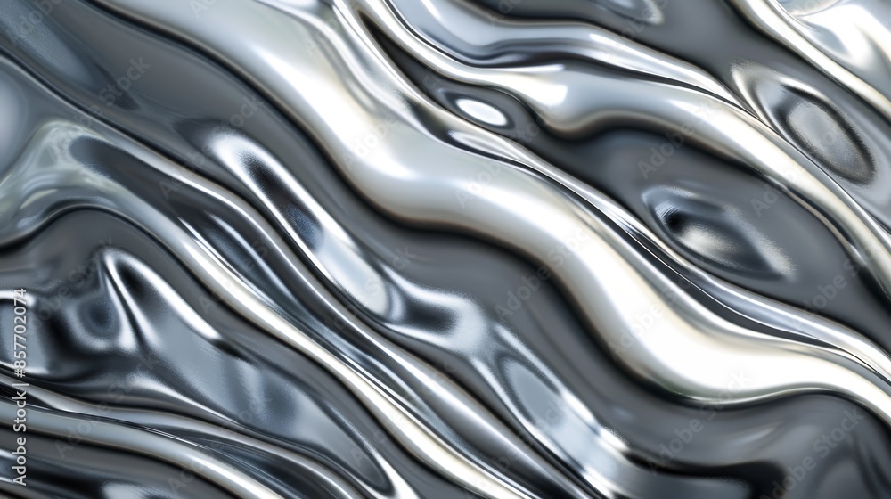 3D silver and platinum liquid metal flow forms dynamic, fluid, reflective surface background. 3D silver and platinum liquid metal flow forms dynamic, fluid, reflective surface background.