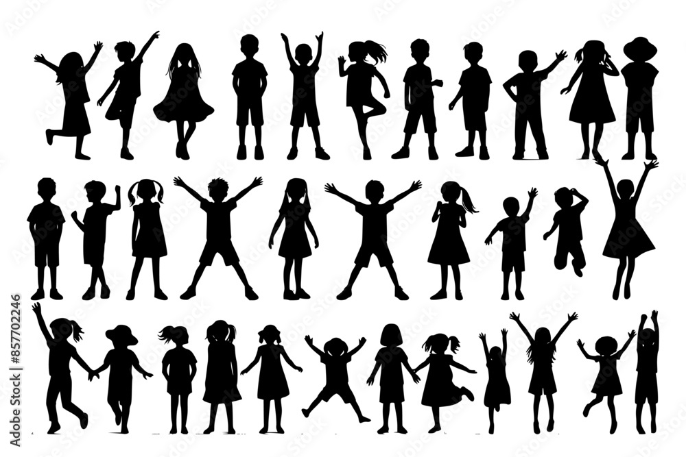 Silhouette vector artwork of playful children. Silhouette vector artwork of playful children.