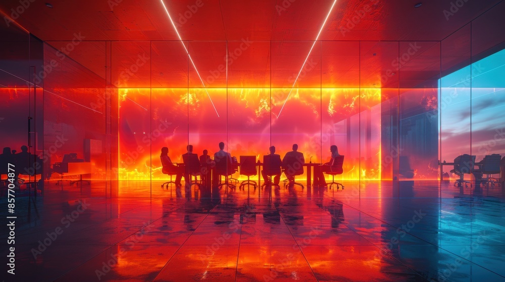 Design a high-resolution image of a conference room with Reverse Grow Light technology being discussed Design a high-resolution image of a conference room with Reverse Grow Light technology being discussed