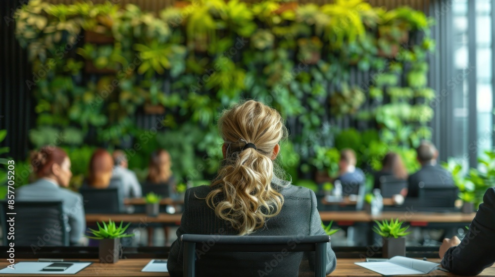 Visualize a high-resolution, realistic meeting room with Reverse Grow Lights being discussed by business professionals Visualize a high-resolution, realistic meeting room with Reverse Grow Lights being discussed by business professionals