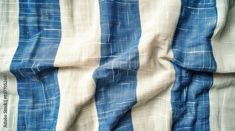 Blue and white striped cotton fabric as background texture square image with Instagram filter