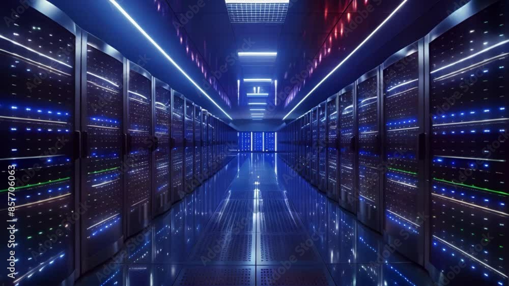 server room with rows of racks for big data in cloud computing. generative ai server room with rows of racks for big data in cloud computing. generative ai