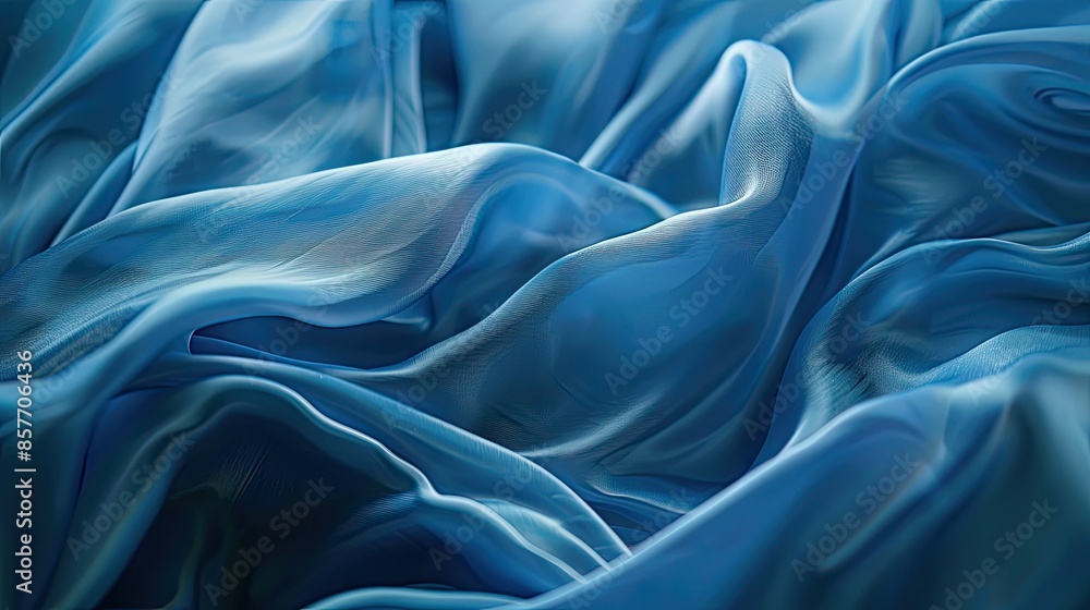 Fototapeta premium Soft blue sheer fabric with flowing drapes, ideal for background textures and creative designs