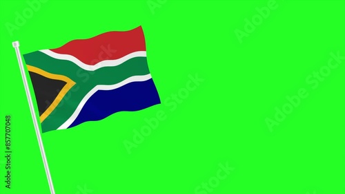 South Africa flag waving with pole on black screen background. Chroma key, National day of South Africa