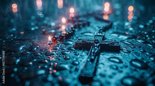 **A close-up of a rosary used for Good Friday prayers photo
