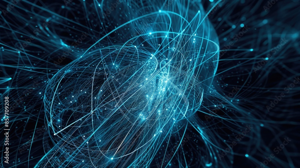 Blue glowing lines creating an infinite loop on a dark background, representing endless connectivity. Blue glowing lines creating an infinite loop on a dark background, representing endless connectivity.