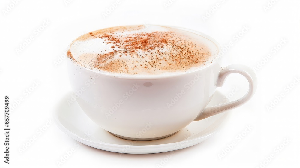 Cappuccino with Cinnamon in White Cup and Saucer Cappuccino with Cinnamon in White Cup and Saucer