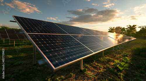 solar panels with blue sky and white clouds in the background photo courtesy,Concept clean energy power in nature. Renewable energy solar modules
