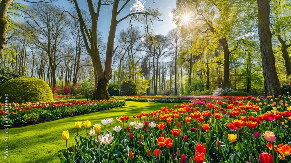 Obraz premium Blooming Flowers in Keukenhof Park, Netherlands