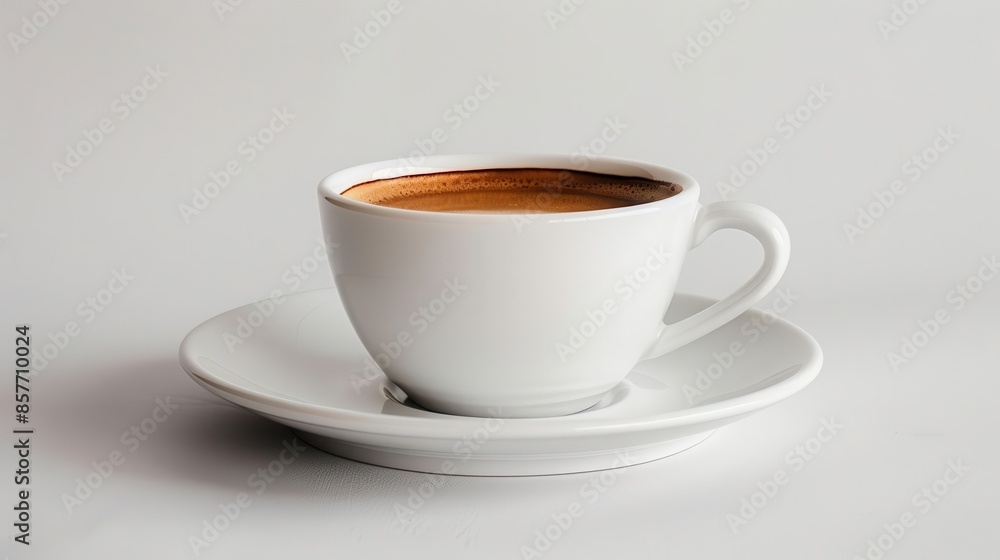 White coffee cup with saucer on a white background, simple and elegant tableware, morning coffee, minimalism White coffee cup with saucer on a white background, simple and elegant tableware, morning coffee, minimalism