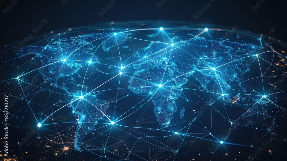 Global network connections with a digital world map, showcasing international communication and connectivity. Global network connections with a digital world map, showcasing international communication and connectivity.