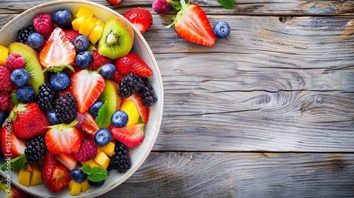 Fresh Fruit Salad with Mango, Kiwi, Berries and Strawberries photo