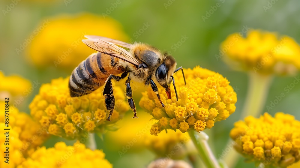 bee on achillea flower bee on achillea flower