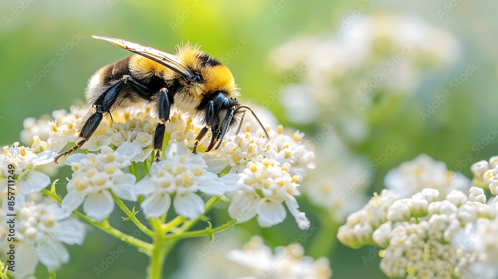 bee on achillea flower bee on achillea flower
