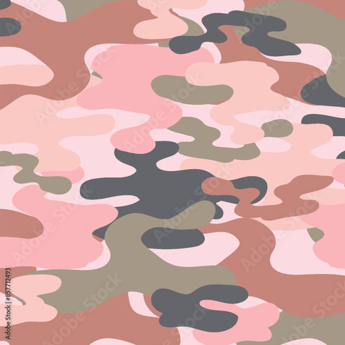 Seamless camouflage pattern in pink and green hues