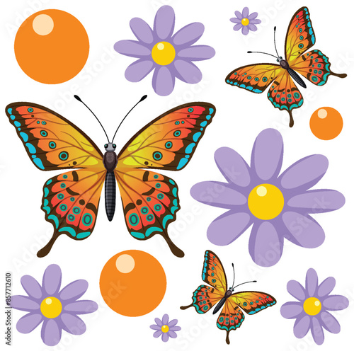 Vibrant butterflies and flowers in seamless pattern