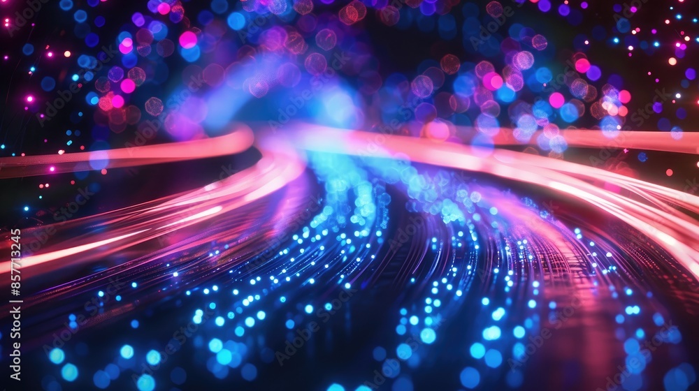 Colorful Light Trails and Bokeh Background in Futuristic Night Scene Colorful Light Trails and Bokeh Background in Futuristic Night Scene