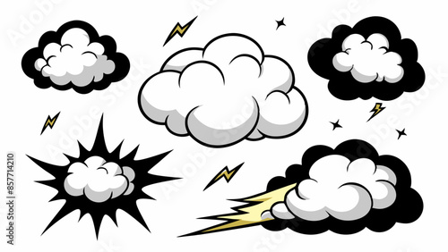Collection of manga-style cloud, special effects, sketch, plain vector