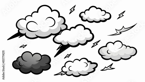 Collection of manga-style cloud, special effects, sketch, plain vector