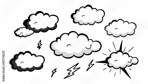 Collection of manga-style cloud, special effects, sketch, plain vector