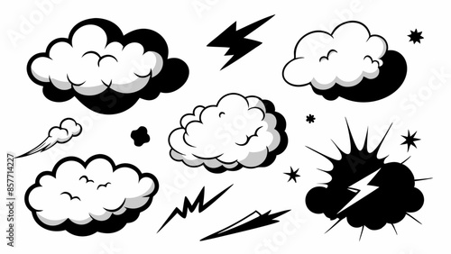 Collection of manga-style cloud, special effects, sketch, plain vector