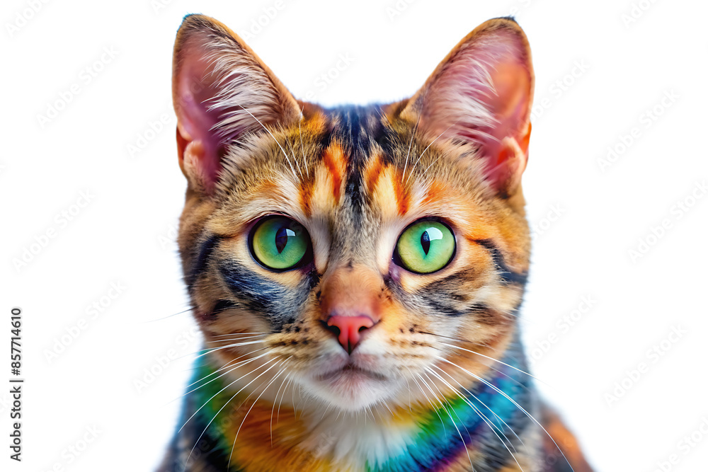 Obraz premium colorfull portrait of a cat face on white background. AI GENERATED
