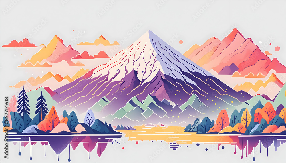 Abstract Colorful Mountain and field landscape on digital art concept, Generative AI. Abstract Colorful Mountain and field landscape on digital art concept, Generative AI.