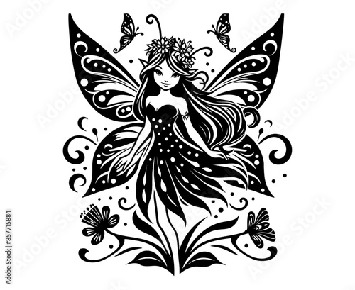 girl with butterfly wing concept black color vector © JHH