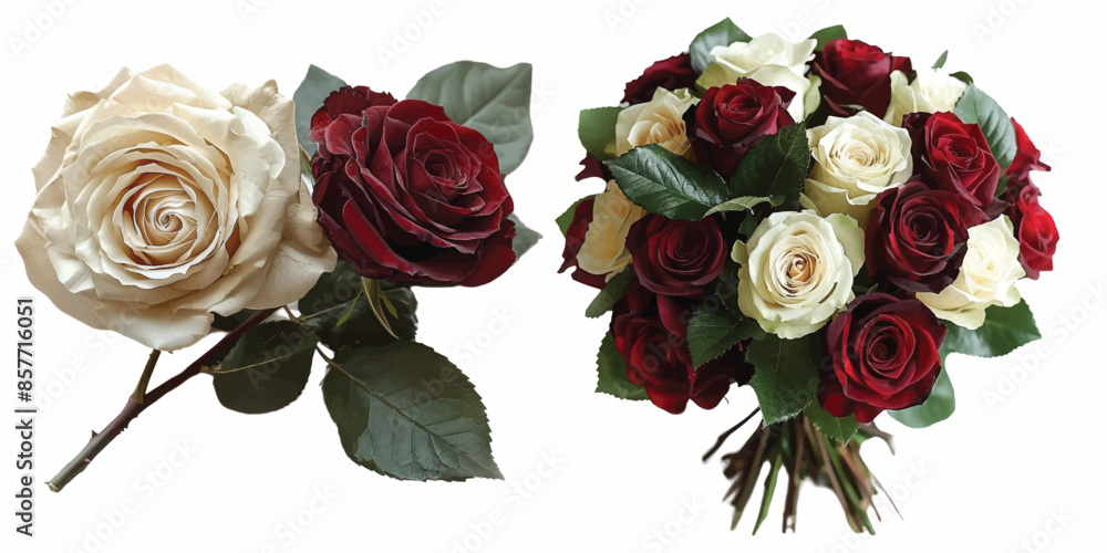 Fototapeta premium rose bouquet red pink heart isolated on white background 