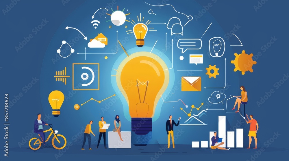 Creative ideas and innovations. Light bulbs on a black background. with copy space for business design