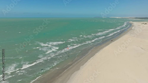 High drone shot of kitesurfers during a downwinder near Jericoacoara photo