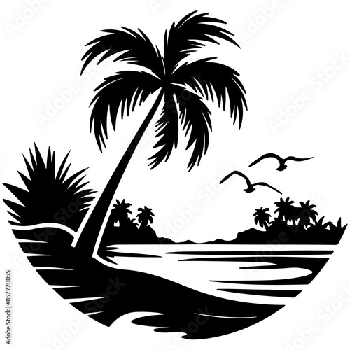 palm trees with beach silhouette  vector style