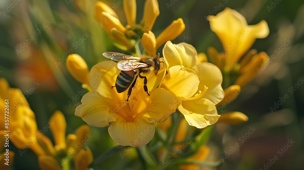 bee on freesia flower bee on freesia flower