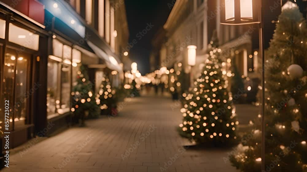 Christmas Trees on a City Street at Night Generative AI Christmas Trees on a City Street at Night Generative AI