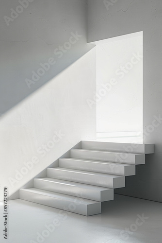 A minimalist door with floating steps leading up to it, symbolizing the steps taken towards progress and elevation in life. The clean design keeps the focus on the journey towards the door.