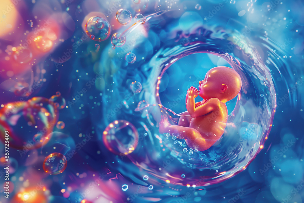 Graceful Beginnings: A Vibrant Illustration of a Fetus Floating in ...