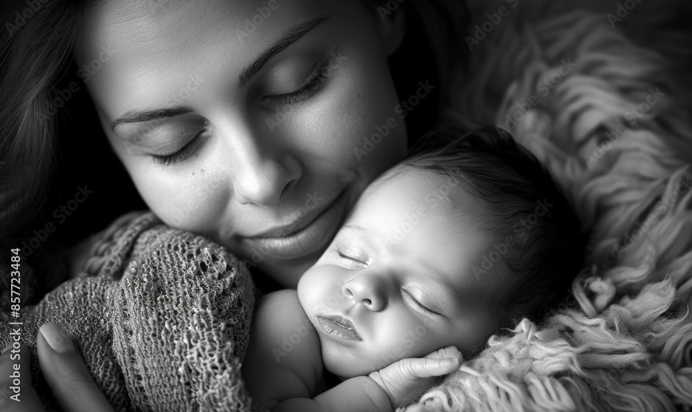 World Breastfeeding Week. A young mother gently hugs a newborn baby. Close-up, portrait of a young woman and a baby. Greeting card. Mother`s day, children's day, Family day. World Breastfeeding Week. A young mother gently hugs a newborn baby. Close-up, portrait of a young woman and a baby. Greeting card. Mother`s day, children's day, Family day.