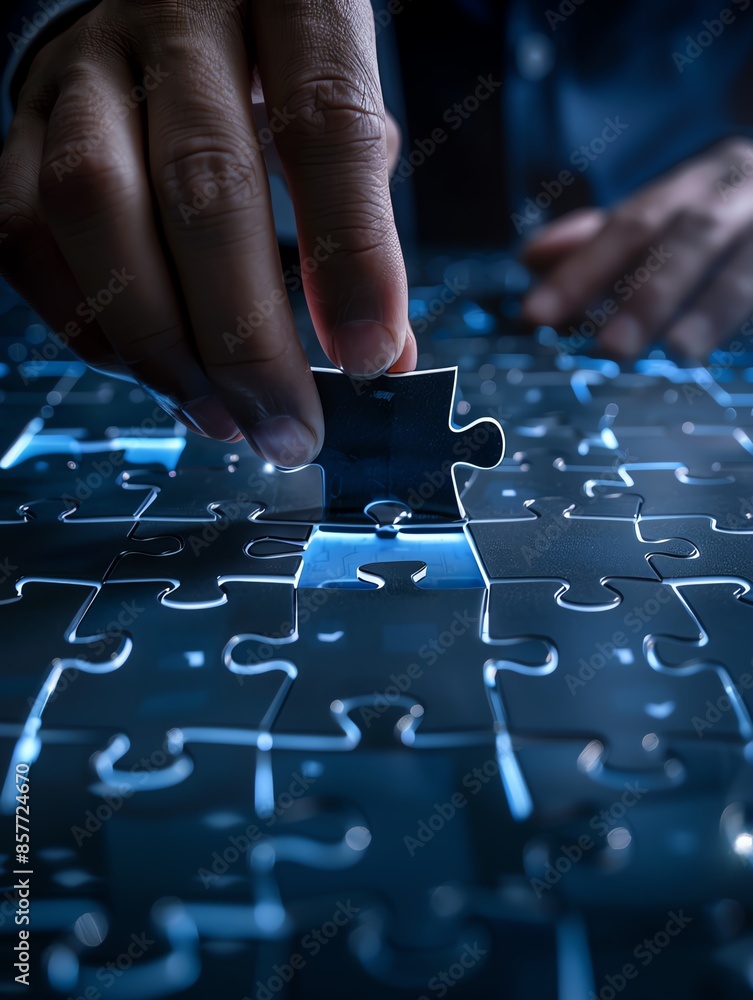 A close-up of a hand placing a puzzle piece into a puzzle, highlighting the concept of problem-solving and fitting pieces together. A close-up of a hand placing a puzzle piece into a puzzle, highlighting the concept of problem-solving and fitting pieces together.