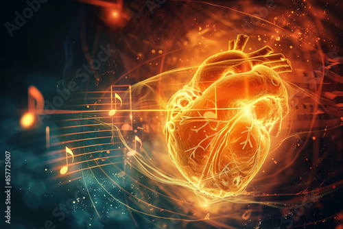 Life's First Symphony: Glowing Embryo with Beating Primitive Heart & Dancing Musical Notes (Evokes Emotion)