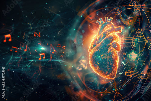 Luminous Embryo with Pulsating Primitive Heart & Whirling Musical Notes