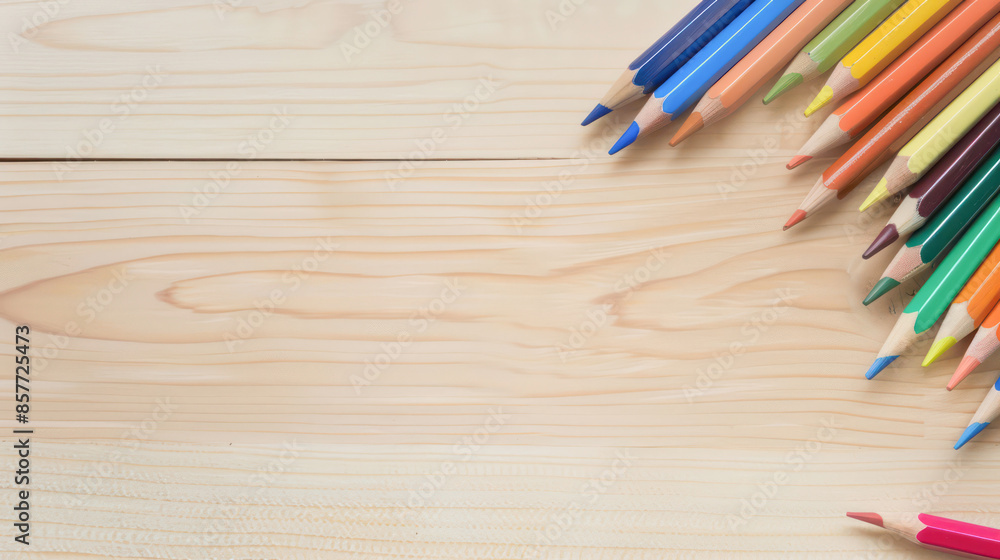 Back to school concept background with colored pencils on wooden table, flat lay.Generative AI Back to school concept background with colored pencils on wooden table, flat lay.Generative AI