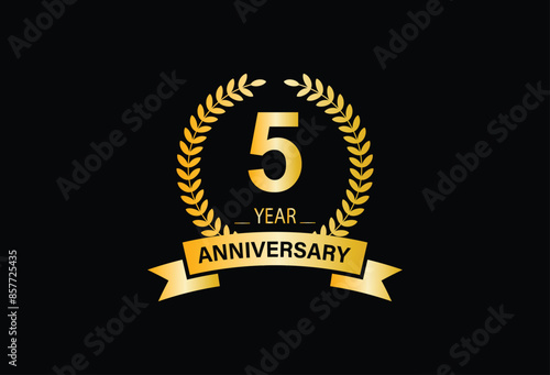 5 years anniversary celebration design with thin number shape golden color for special celebration event