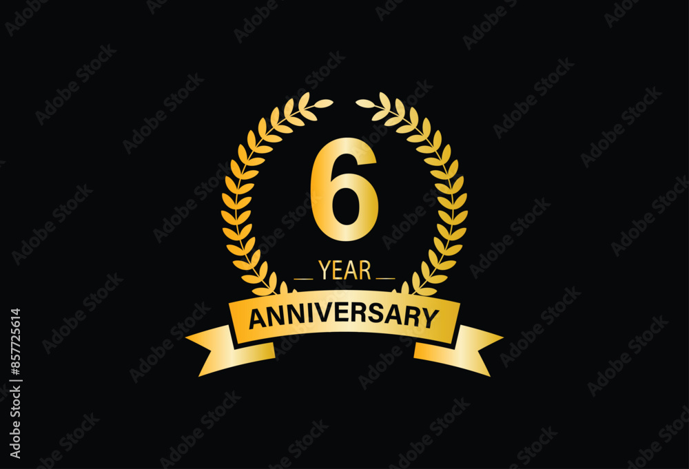 Naklejka premium 6 years anniversary, Anniversary celebration logo design. vector template illustration