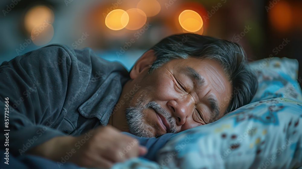 Mature man half asleep in bed.Generative AI Mature man half asleep in bed.Generative AI