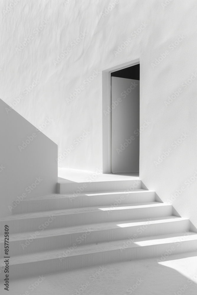 A minimalist door with floating steps leading up to it, symbolizing the steps taken towards progress and elevation in life. The clean design keeps the focus on the journey towards the door. A minimalist door with floating steps leading up to it, symbolizing the steps taken towards progress and elevation in life. The clean design keeps the focus on the journey towards the door.