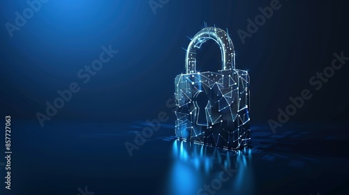 Digital padlock on a dark blue background representing cyber security technology for fraud prevention and data privacy protection in computing systems.