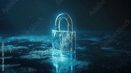 Digital padlock on a dark blue background representing cyber security technology for fraud prevention and data privacy protection in computing systems.