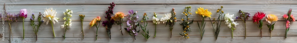 Colorful Array of Flowers on Rustic Wooden Table - Floral Still Life Photography Colorful Array of Flowers on Rustic Wooden Table - Floral Still Life Photography