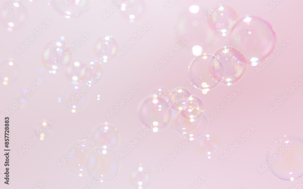 Beautiful Transparent Soap Bubbles Floating in The Air. Pink Textured Abstract Background. Celebration Festive Backdrop. Freshness Pink Soap Suds Bubbles Water. Beautiful Transparent Soap Bubbles Floating in The Air. Pink Textured Abstract Background. Celebration Festive Backdrop. Freshness Pink Soap Suds Bubbles Water.